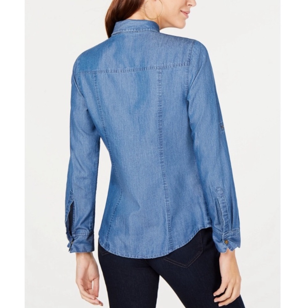 Michael Kors Chambray Zip-Front Shirt - Picture 2 of 12